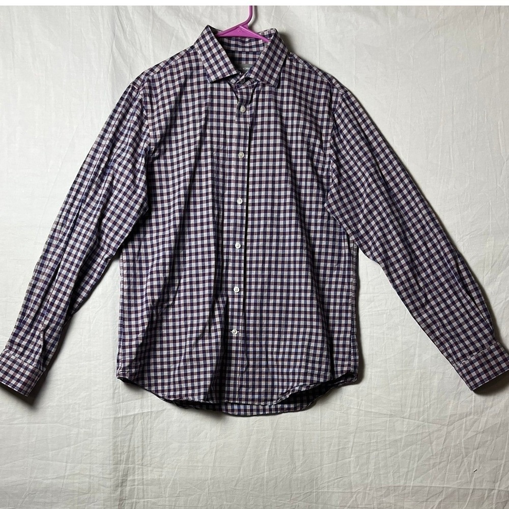 Michael Kors Shirt Mens L Slim Fit Stretch Purple Gingham Button-Down EUC
